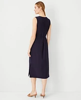 Ann Taylor Petite Split Neck Belted Midi Dress Night Sky Women's