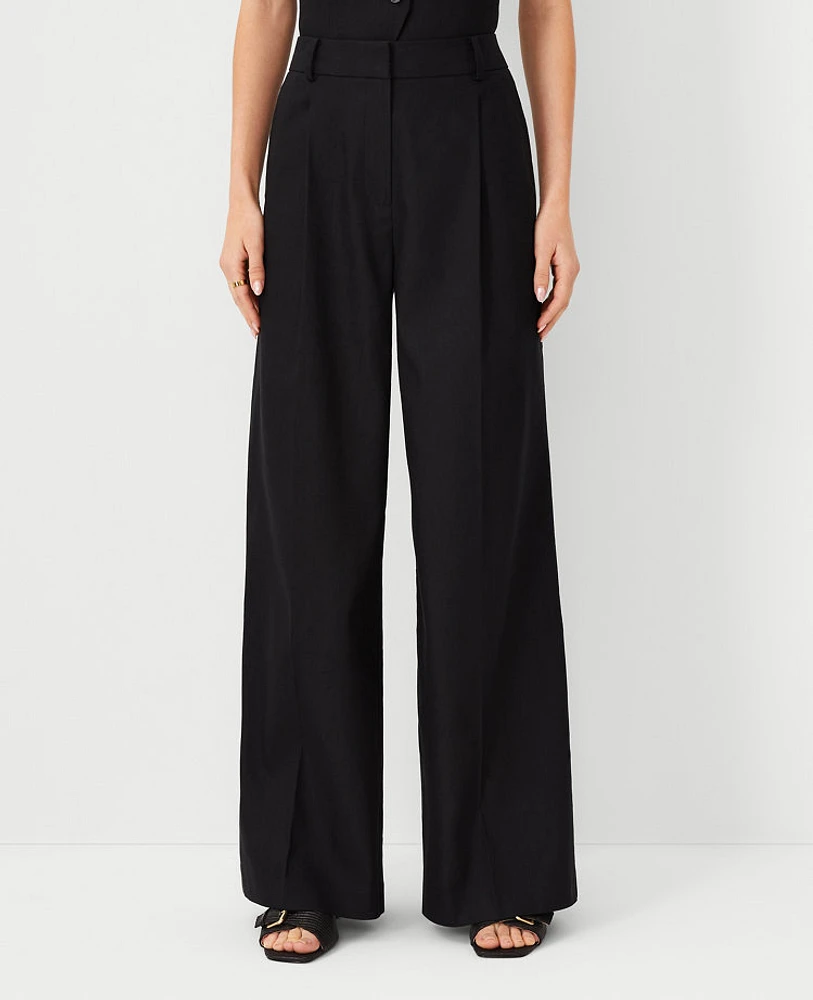 Ann Taylor The High Rise Pleated Wide Leg Pant Linen Twill