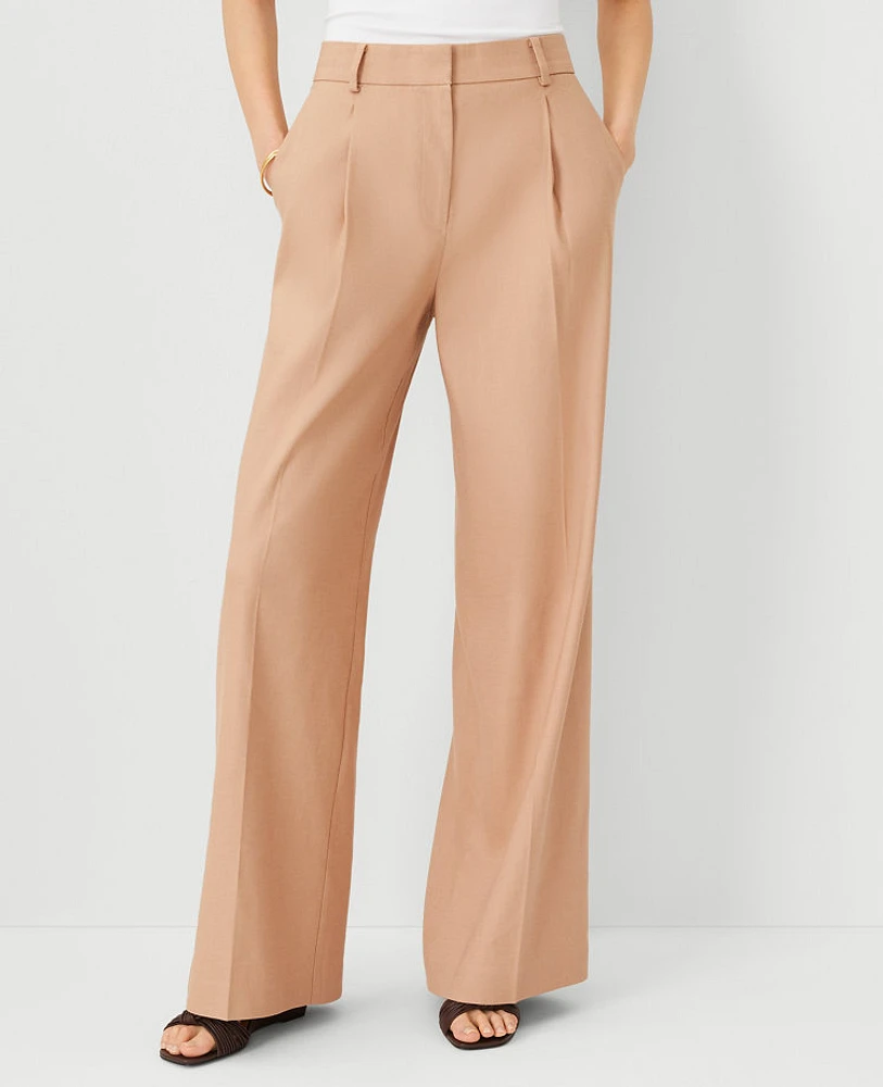 Ann Taylor The High Rise Pleated Wide Leg Pant Linen Twill