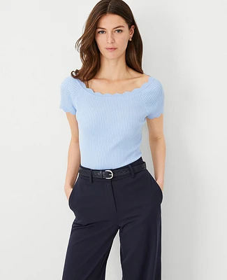 Ann Taylor Petite Scalloped Open Neck Top Women's