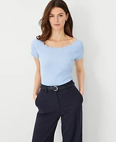 Ann Taylor Petite Scalloped Open Neck Top Women's