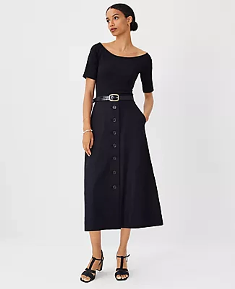 Ann Taylor Linen Blend Button Midi Skirt