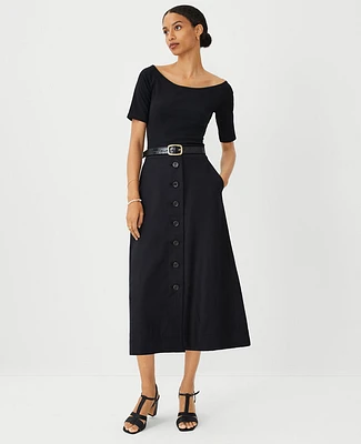 Ann Taylor Linen Blend Button Midi Skirt Women's