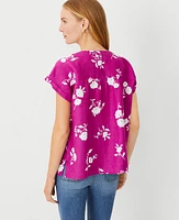 Ann Taylor Petite Floral Linen Framed Popover Top Magenta Shadow Women's