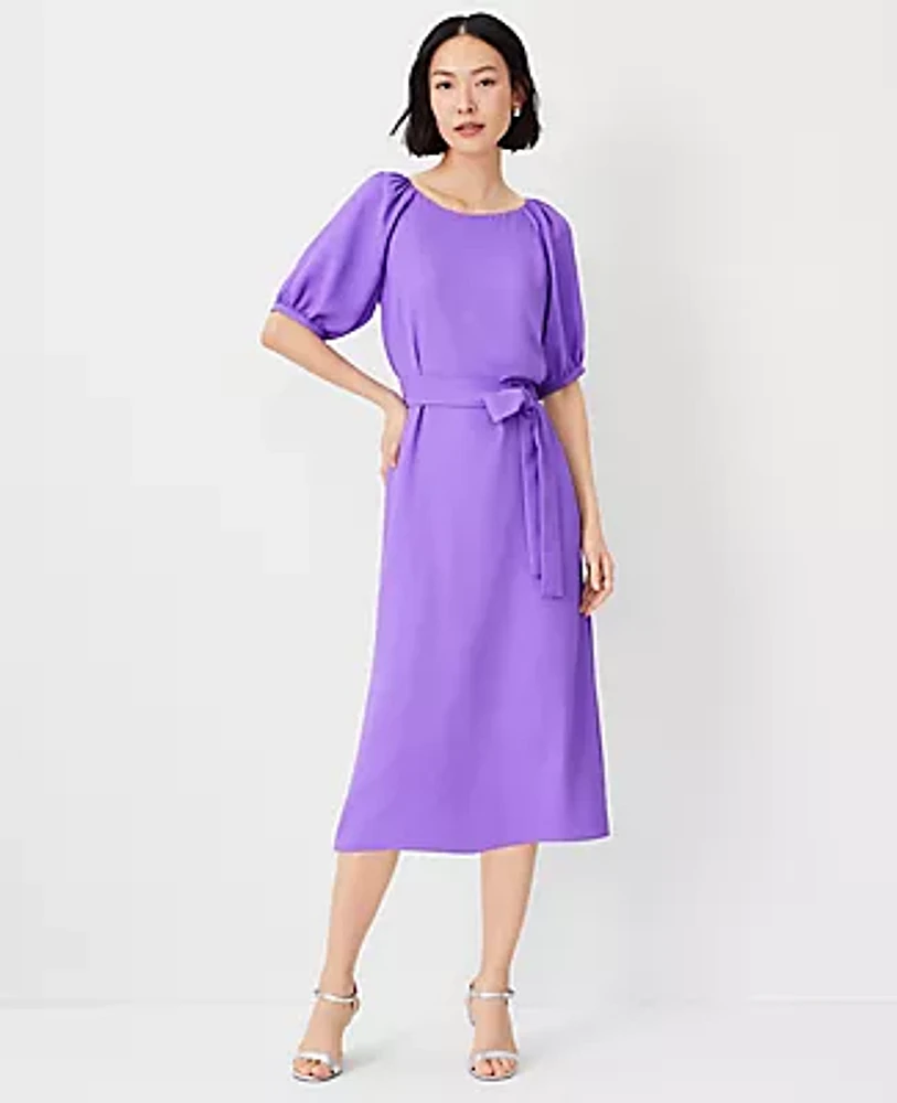 Ann Taylor Petite Boatneck Puff Sleeve Midi Dress