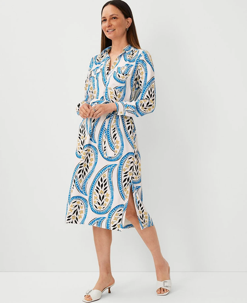 Ann Taylor Paisley Midi Pocket Shirtdress White Women's