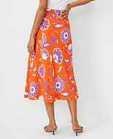 Ann Taylor Petite Floral Button Slit Midi Slip Skirt Flame Azalea Women's