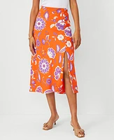 Ann Taylor Petite Floral Button Slit Midi Slip Skirt Flame Azalea Women's