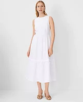 Ann Taylor Petite Linen Blend Pintucked Flare Midi Dress