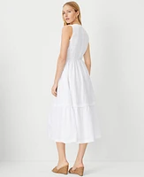 Ann Taylor Petite Linen Blend Pintucked Flare Midi Dress Size 2 White Women's