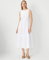 Ann Taylor Petite Linen Blend Pintucked Flare Midi Dress Size 2 White Women's