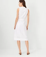 Ann Taylor Petite Linen Blend Split Neck Sleeveless Shirtdress Size 12 White Women's