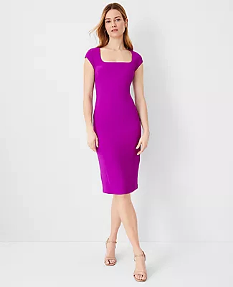 Ann Taylor Petite Square Neck Cap Sleeve Sheath Midi Dress