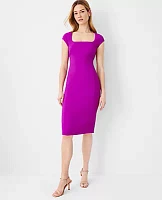 Ann Taylor Curvy Square Neck Cap Sleeve Sheath Midi Dress