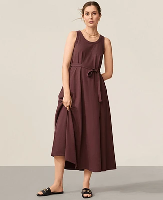 Ann Taylor Petite AT Weekend Jersey Trapeze Midi Dress Brown Stone Women's