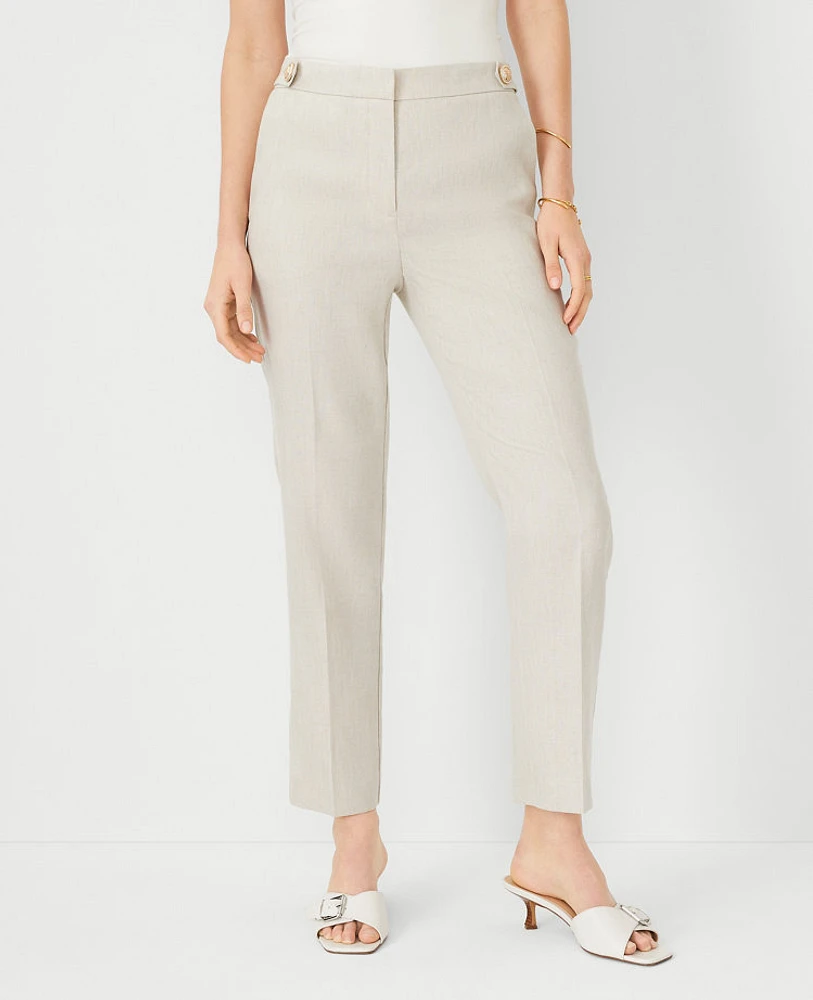 Ann Taylor The Petite Button Tab High Rise Eva Ankle Pant in Basketweave Linen Blend - Curvy Fit Size 00 Pearl Shadow Women's