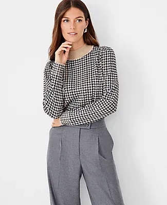 Ann Taylor Shimmer Houndstooth Jacquard Sweater