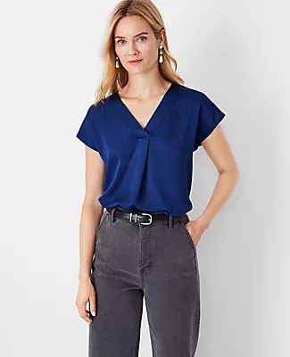 Ann Taylor Shimmer Mixed Media Pleat Front Top
