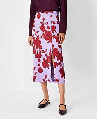 Ann Taylor Floral Slit Column Slip Skirt