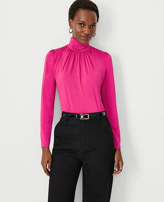 Ann Taylor Shimmer Shirred Turtleneck Top Women's