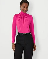 Ann Taylor Shimmer Shirred Turtleneck Top Women's