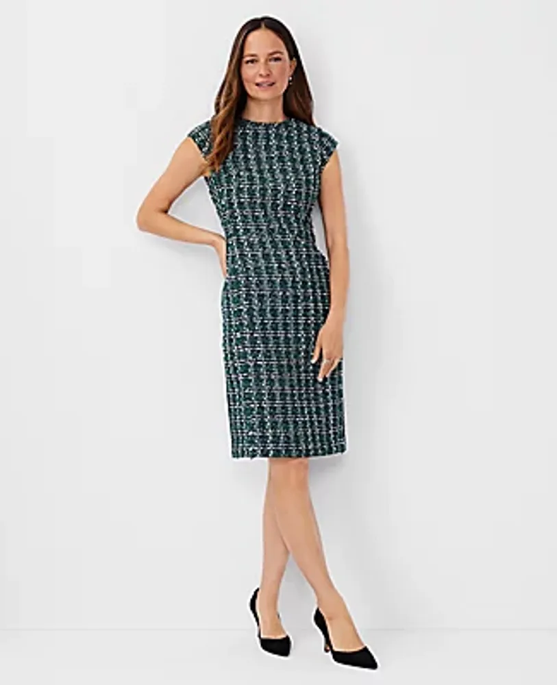 Ann Taylor Shimmer Tweed Cap Sleeve Sheath Dress