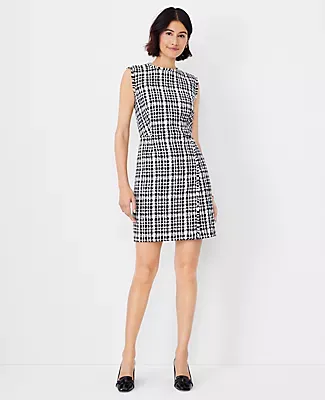 Ann Taylor Petite Fringe Tweed Flare Dress