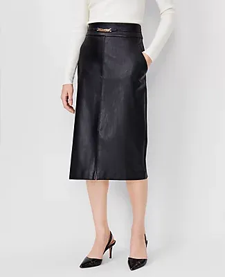 Ann Taylor Chain Pebbled Faux Leather Pocket Midi Skirt