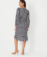 Ann Taylor Houndstooth Flounce Flare Dress Night Sky Women's