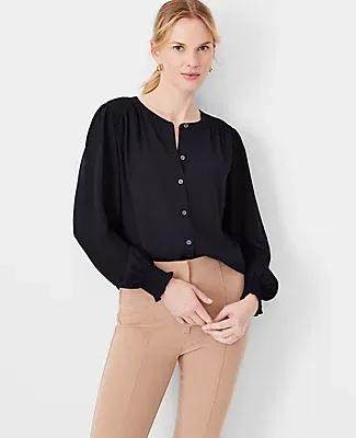 Ann Taylor Smocked Button Front Top