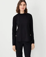 Ann Taylor Side Button Mock Neck Top Size 2XS Black Women's