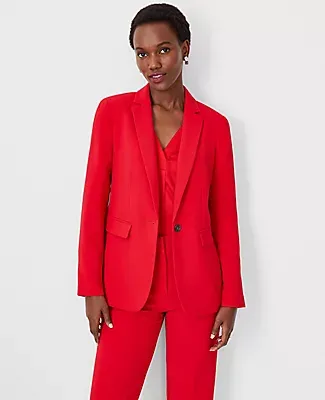 Ann Taylor The Petite Long Fitted Notched One Button Blazer Fluid Crepe