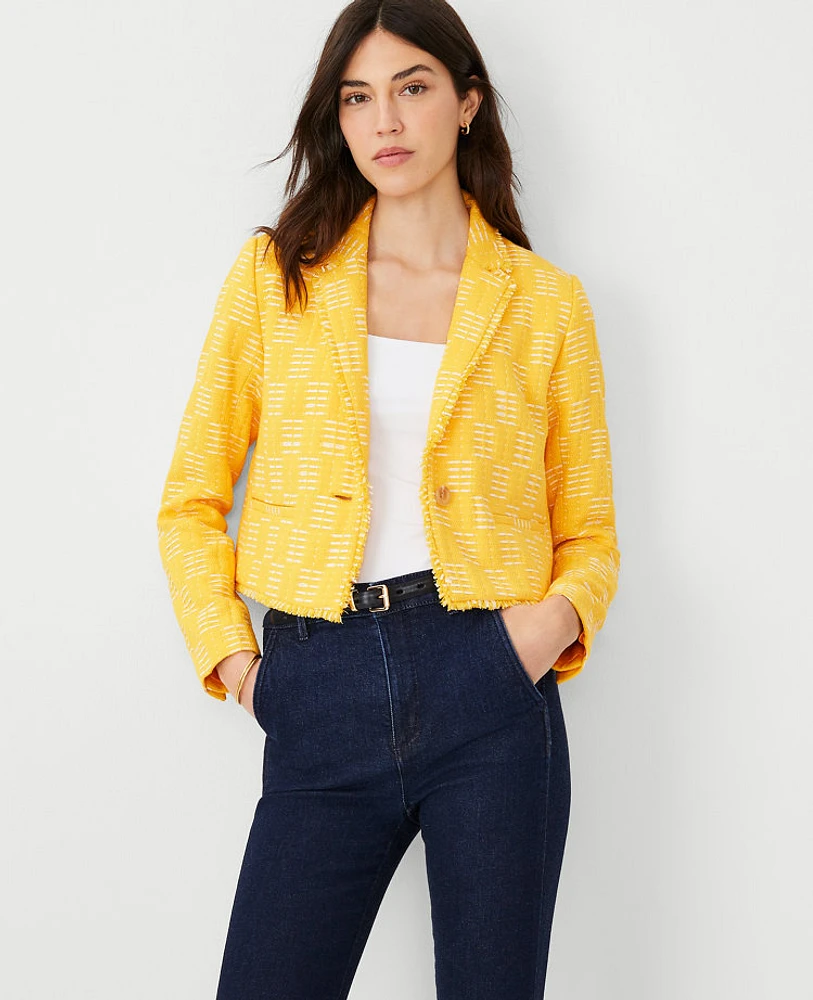 Ann Taylor Metallic Tweed Cropped Blazer English Daisy Women's