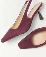 Ann Taylor Squared Slingback Suede Pumps Rich Cranberry Women's