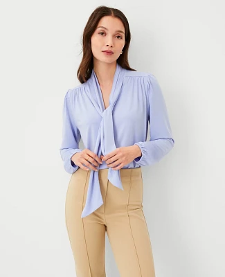 Ann Taylor Blouson Knit Tie Neck Top Size Small Cool Lilac Women's