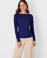 Ann Taylor Jeweled Button Sleeve Boatneck Top