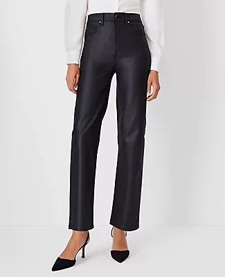 Ann Taylor Petite Coated High Rise Straight Jeans Black