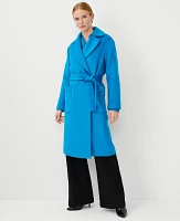 Ann Taylor Petite Wool Blend Belted Blanket Coat Size Small Azurite Women's