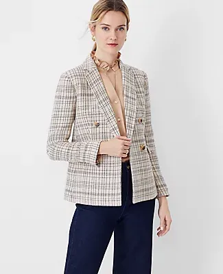 Ann Taylor The Petite Tailored Double Breasted Blazer in Tweed