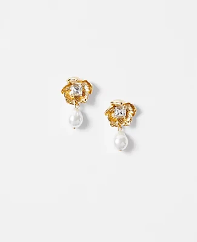 Ann Taylor Metallic Pearlized Flower Drop Earrings