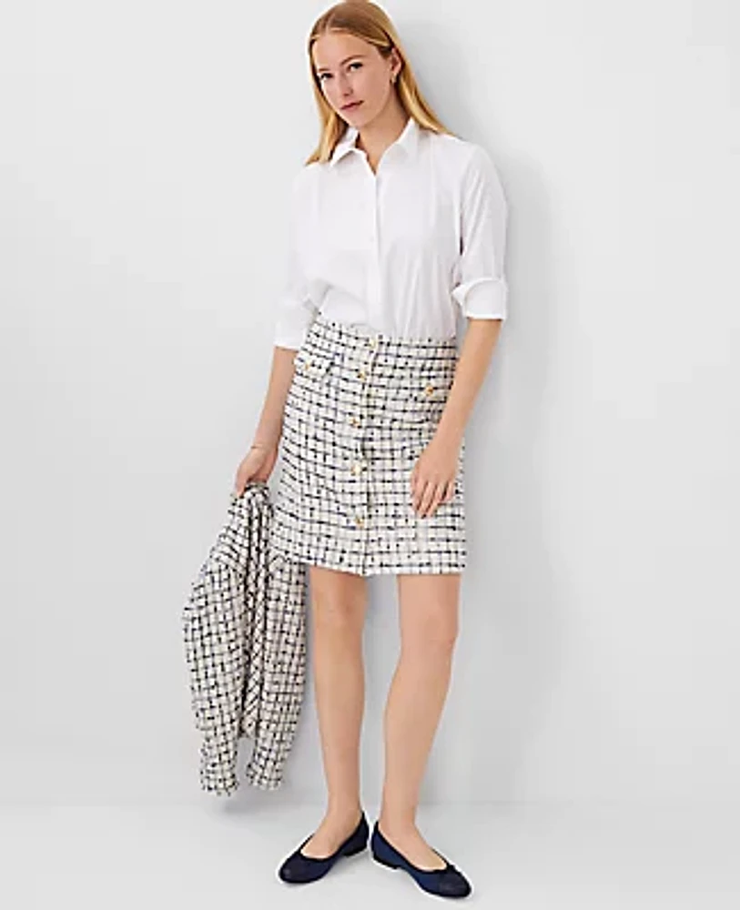 Ann Taylor Tweed Button A-Line Skirt