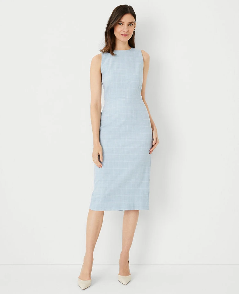 Ann Taylor The Longer Sheath Dress Windowpane Blue Multi Women's