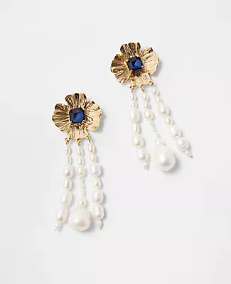 Ann Taylor Pearlized Floral Tassel Earrings