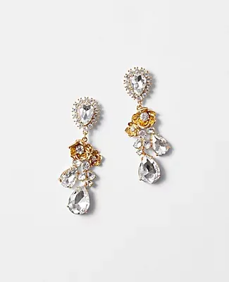 Ann Taylor Metallic Flower Crystal Drop Earrings
