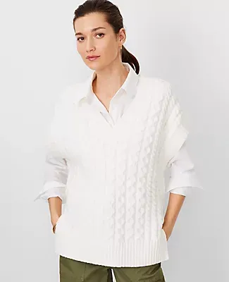 Ann Taylor AT Weekend Mixed Stitch V-Neck Sweater
