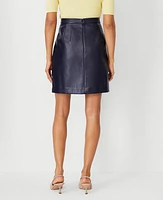 Ann Taylor Petite Pebbled Faux Leather Button Wrap Pocket Skirt Night Sky Women's