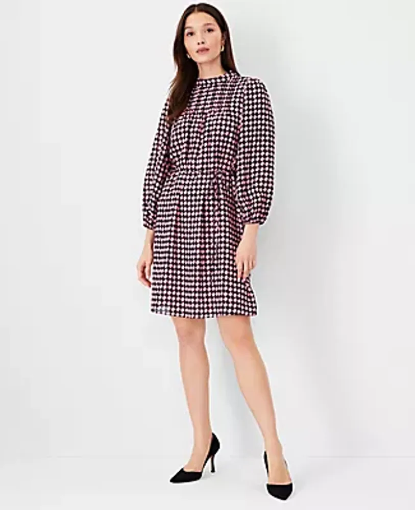 Ann Taylor Houndstooth Pintucked Mock Neck Dress