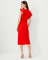 Ann Taylor Ruffle Shoulder Sheath Midi Dress Fiery Red Women's