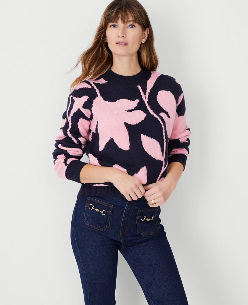 Ann Taylor Petite Floral Wedge Sweater Pink Bellini Women's