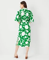 Ann Taylor Floral Split Neck Midi Dress Size XS Jolly Green Women's